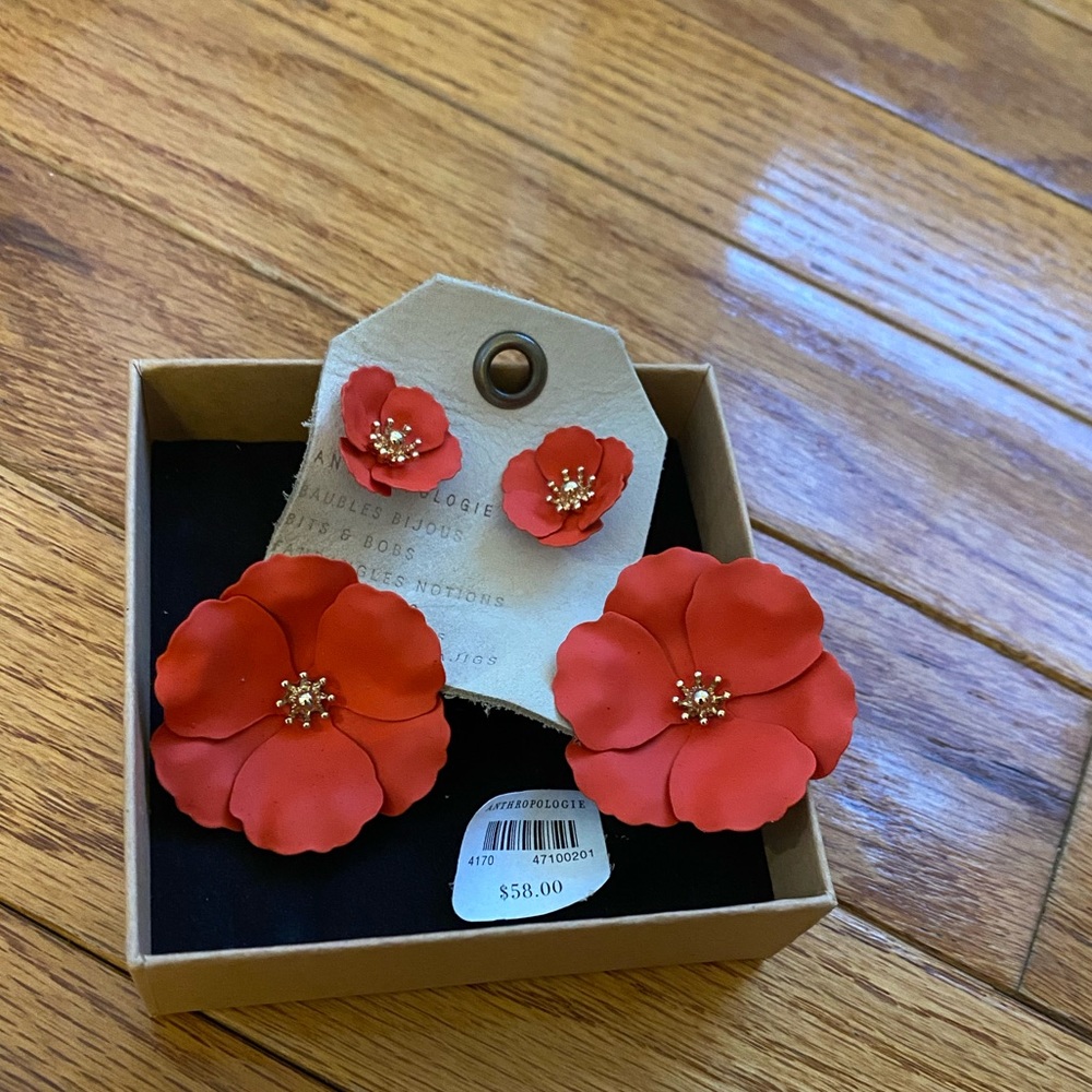 ANTHROPOLOGIE - NWT - Red Flower Earrings